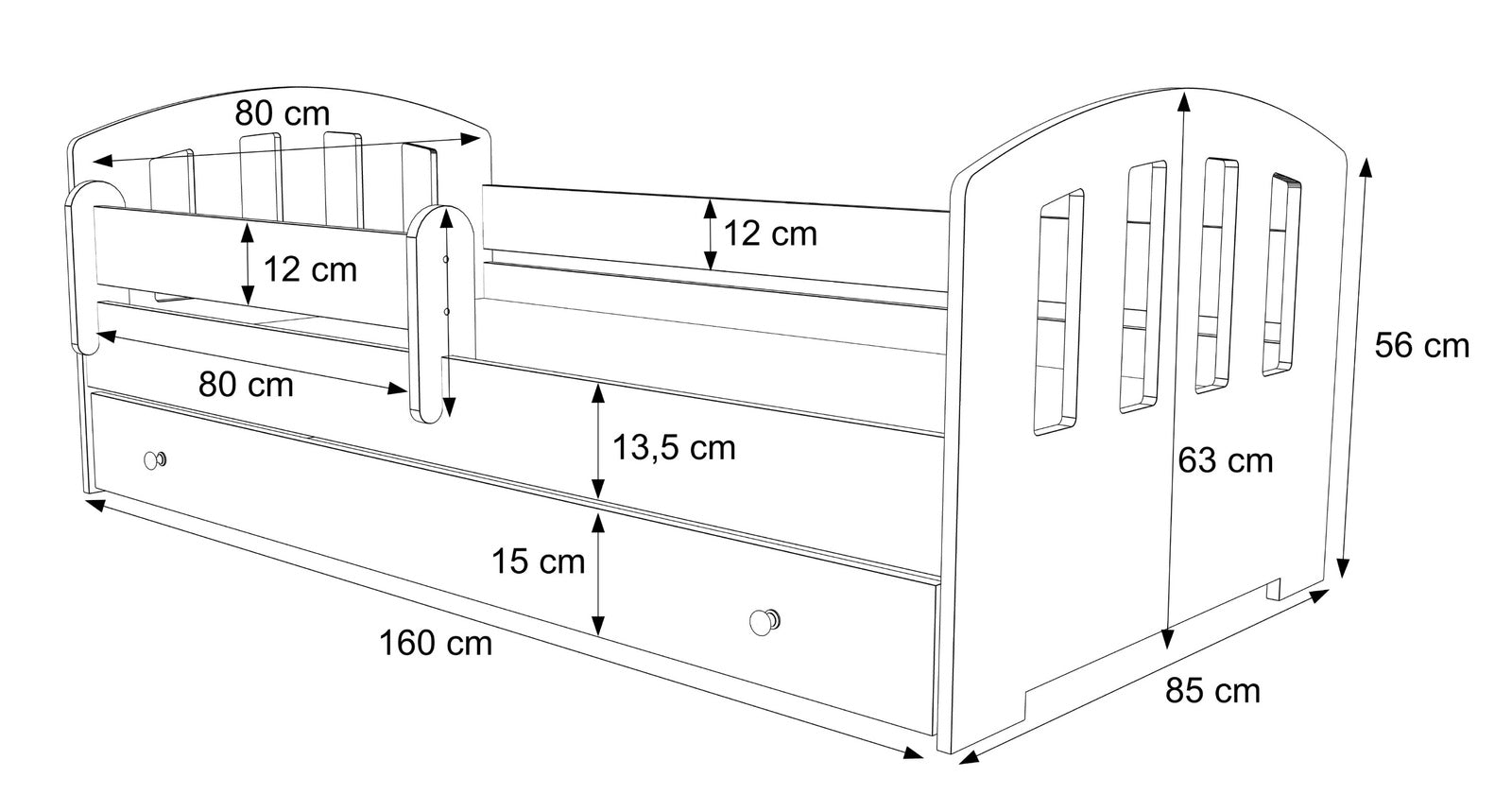 Letto per bambini Felix bianco 160x80 con materasso
