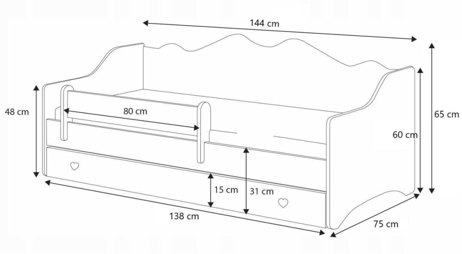 Letto per bambini EMMA 140x70 con materasso - Bianco/Grigio