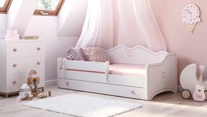 Letto per bambini EMMA 140x70 con materasso - Bianco/Rosa