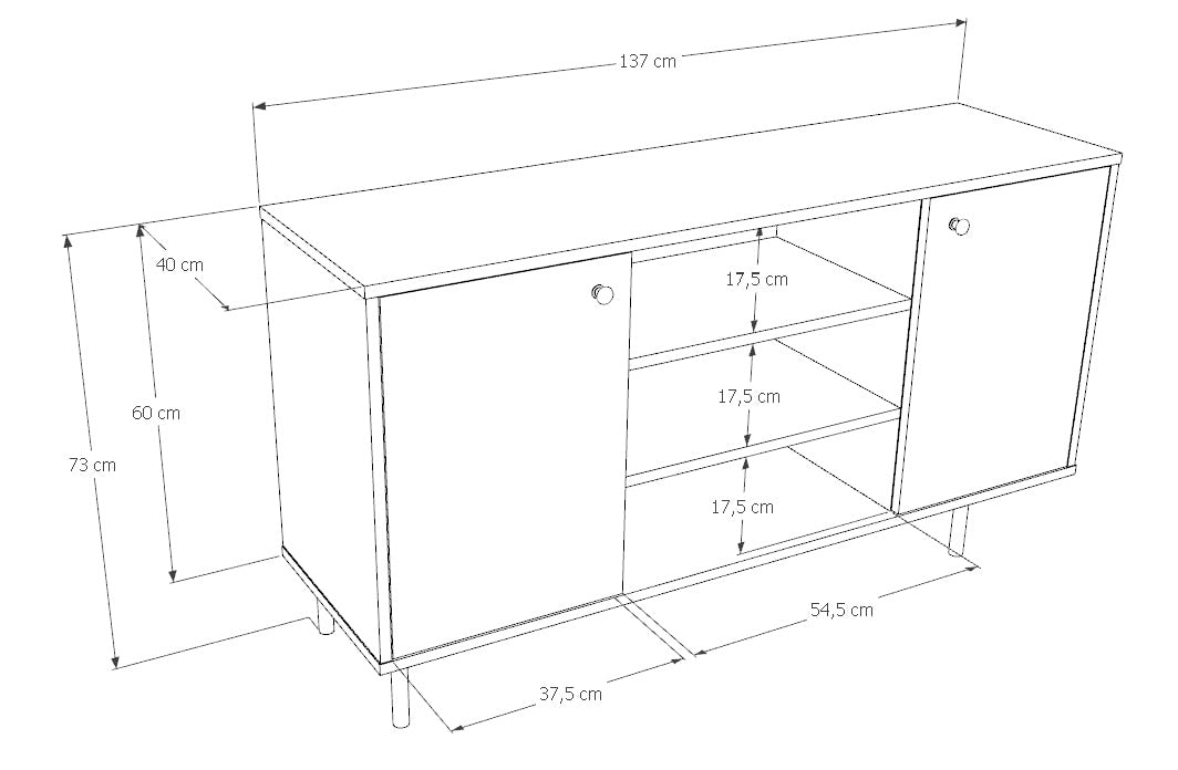 Cassettiera a due ante VENUS 73x137 cm - bianco