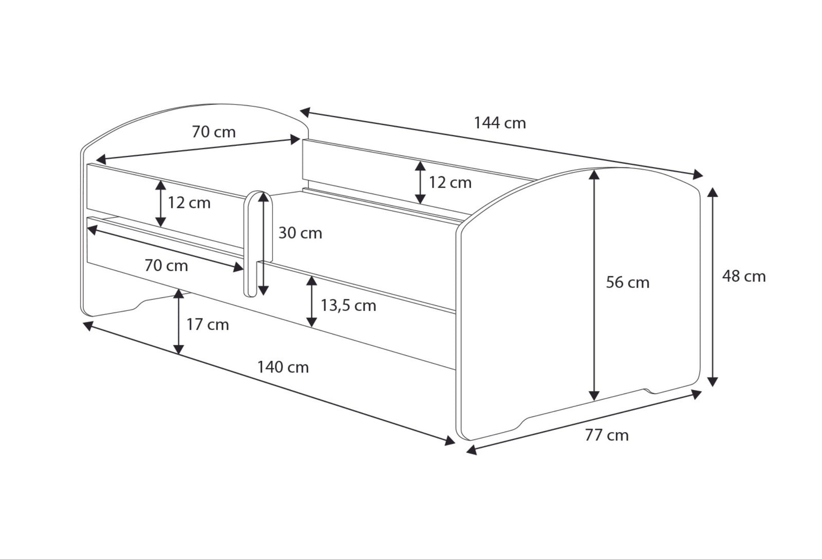 Letto singolo LUK 140x70 con sponde e materasso - Bambina con unicorno