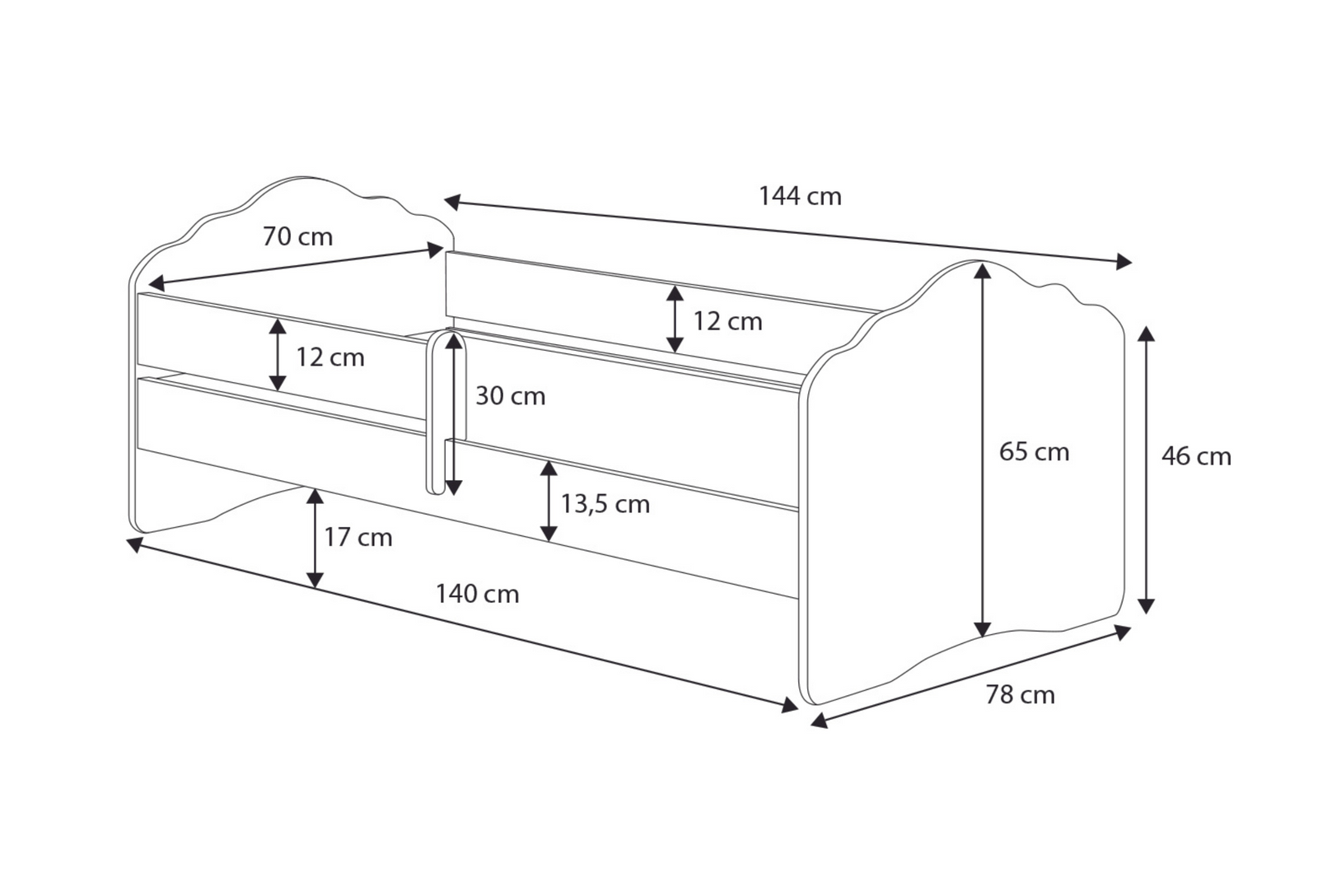 Letto singolo FALA 140x70 con sponde e materasso - Principessa addormentata