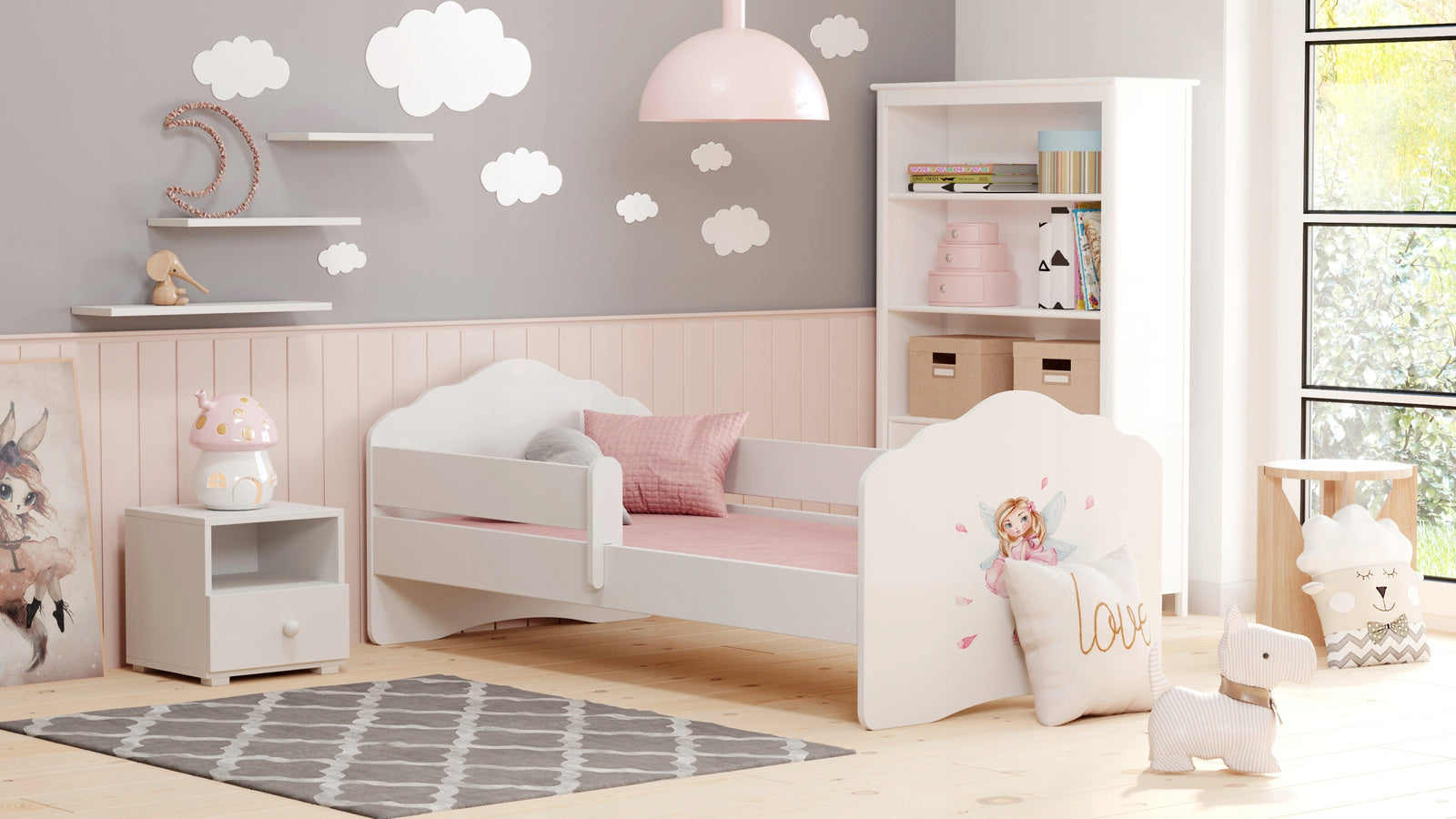 Letto singolo FALA 160x80 con sponde e con materasso - Bambina con le ali