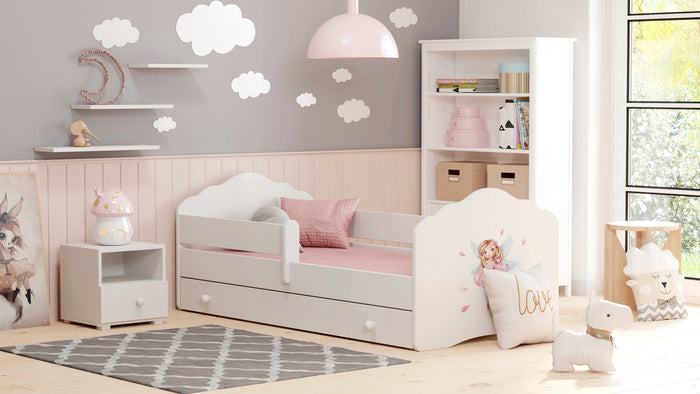 Letto singolo FALA 160x80 con sponde e cassetto, con materasso - Bambina con le ali