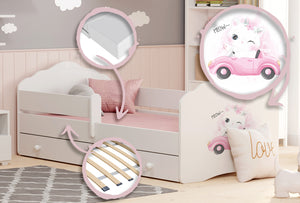 Letto singolo FALA 140x70 con sponde e cassetto, con materasso -Gatto