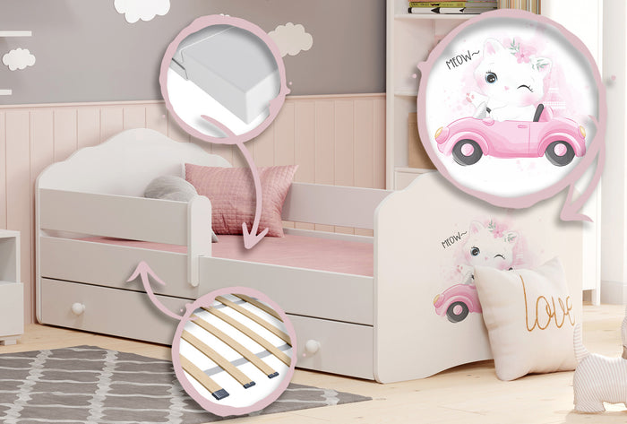 Letto singolo FALA 140x70 con sponde e cassetto, con materasso -Gatto