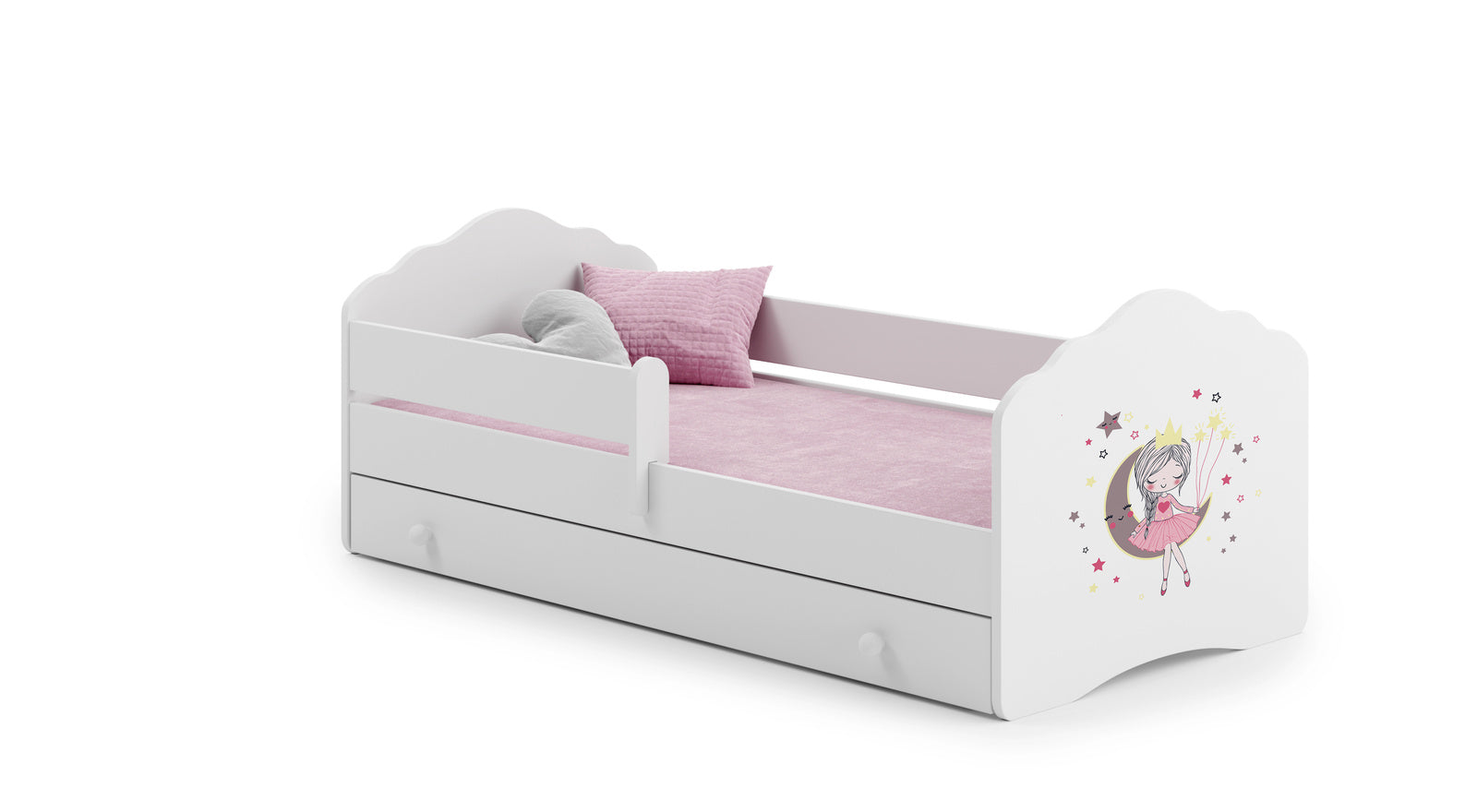 Letto singolo FALA 140x70 con sponde e cassetto, con materasso - Principessa addormentata