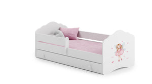 Letto singolo FALA 140x70 con sponde e cassetto, con materasso - Bambina con le ali