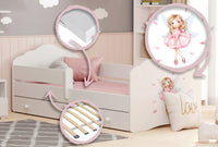 Letto singolo FALA 140x70 con sponde e cassetto, con materasso - Bambina con le ali