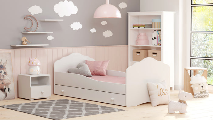 Letto singolo FALA 140x70 con cassetto e materasso - Bianco