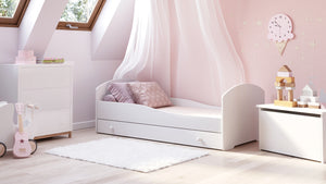 Letto singolo FALA 160x80 con cassetto e materasso - Bianco