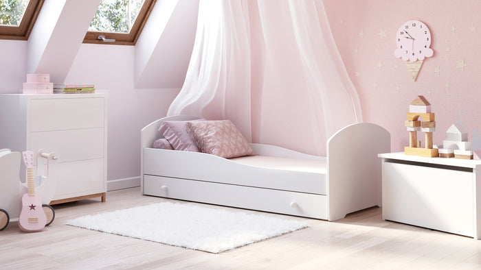 Letto singolo FALA 160x80 con cassetto e materasso - Bianco