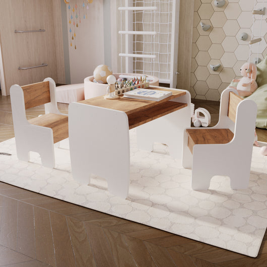 Set per bambini TIMI: tavolo e due sedie - Rovere artigianale bianco/oro