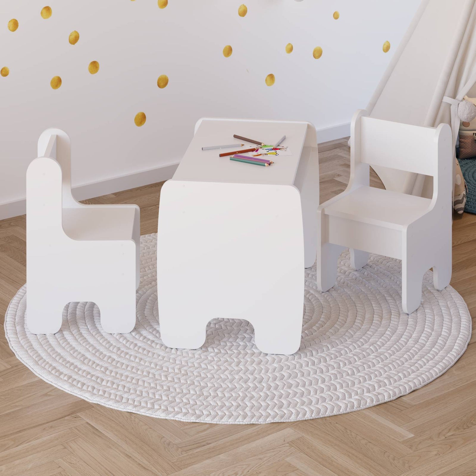Set per bambini TIMI: tavolo e due sedie - bianco