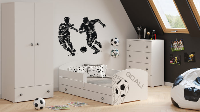 Letto singolo LUK 140x70 con sponde e cassetto, con materasso - GOAL Football