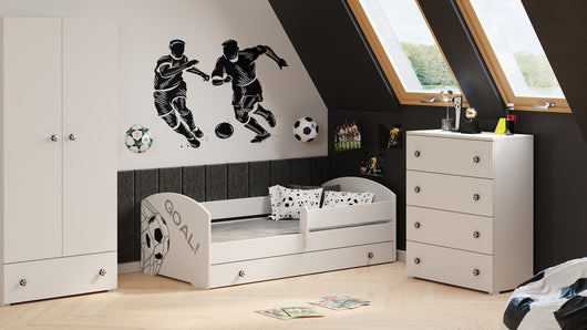 Letto singolo LUK 140x70 con sponde e cassetto, con materasso - GOAL Football