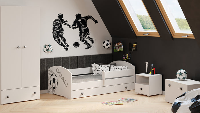Letto singolo LUK 140x70 con sponde e cassetto, con materasso - GOAL Football