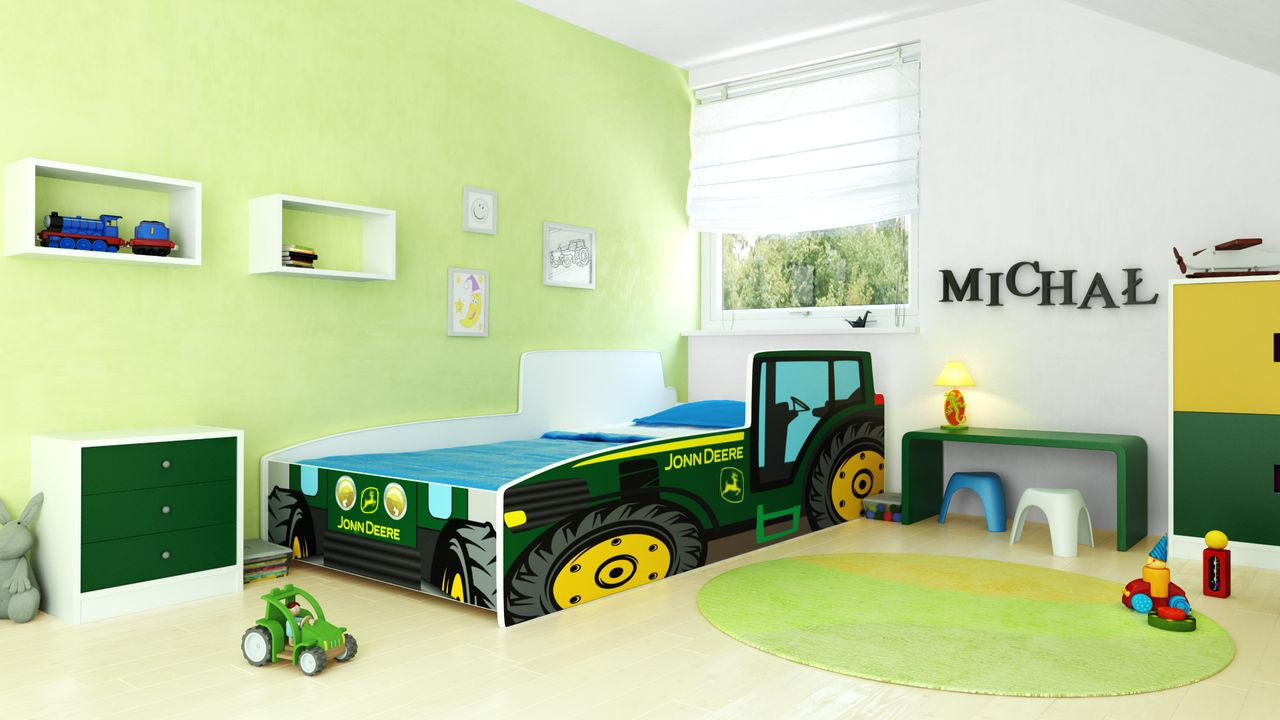 Letto per bambini Tractor verde 160x80 con materasso