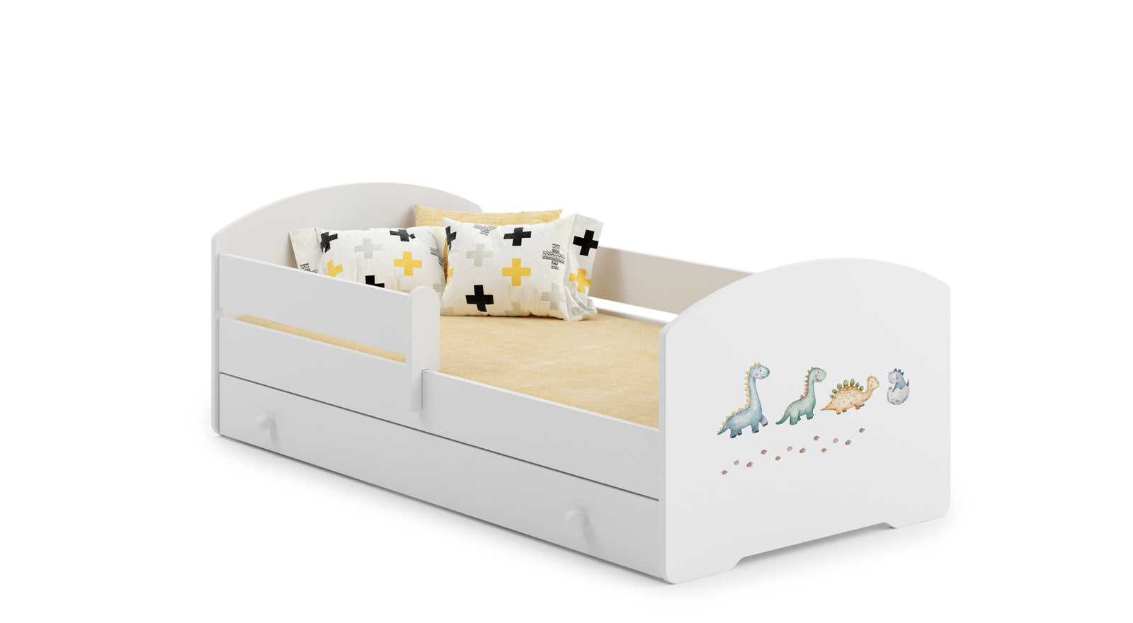 Letto singolo LUK 140x70 con sponde e cassetto, con materasso - Dinosauri