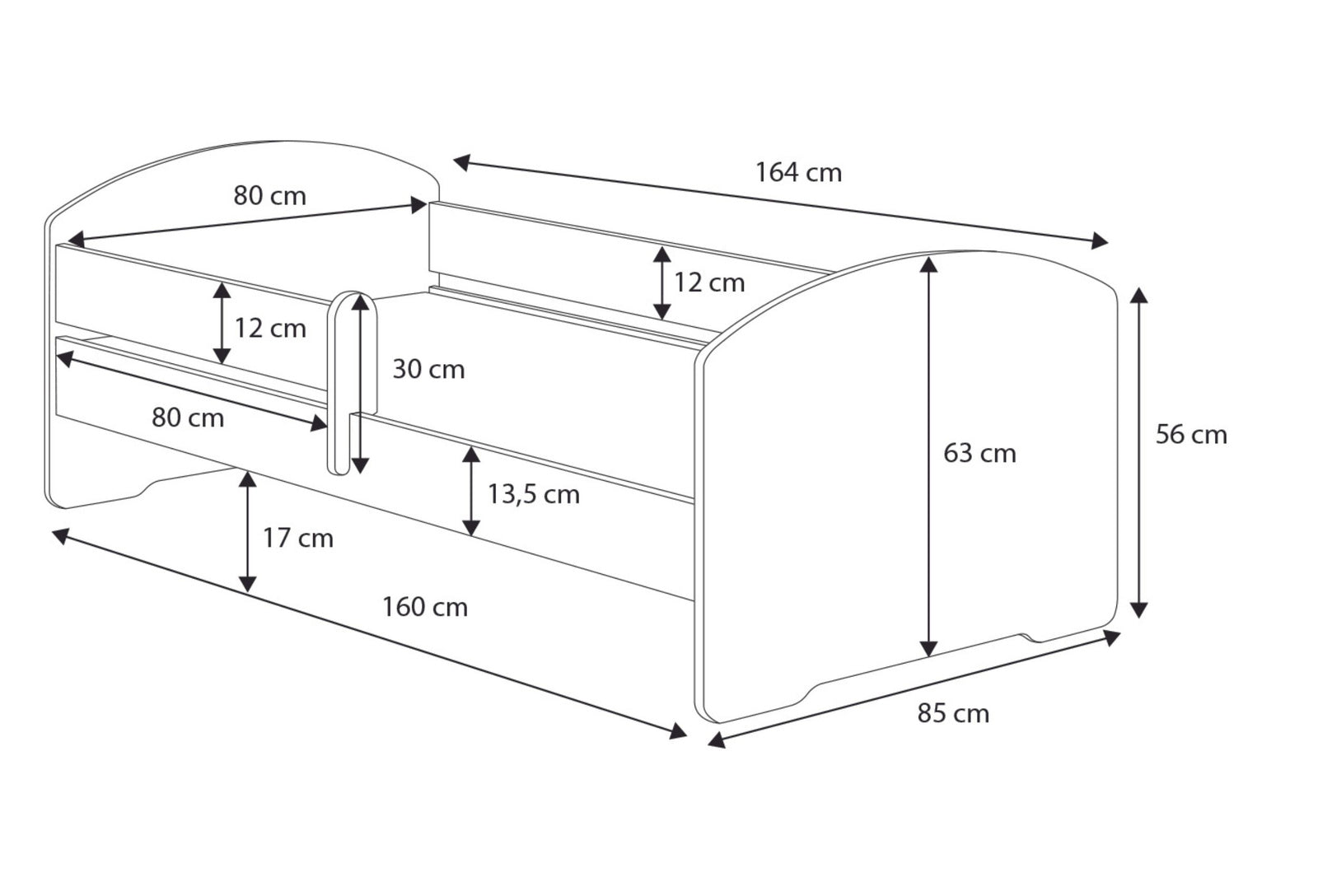 Letto singolo LUK 140x70 con sponde e cassetto, con materasso - Ballerina in una corona