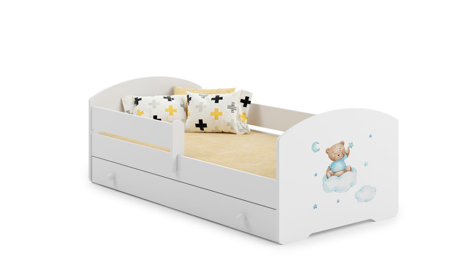 Letto singolo LUK 140x70 con sponde e cassetto, con materasso - Orsetto Blu