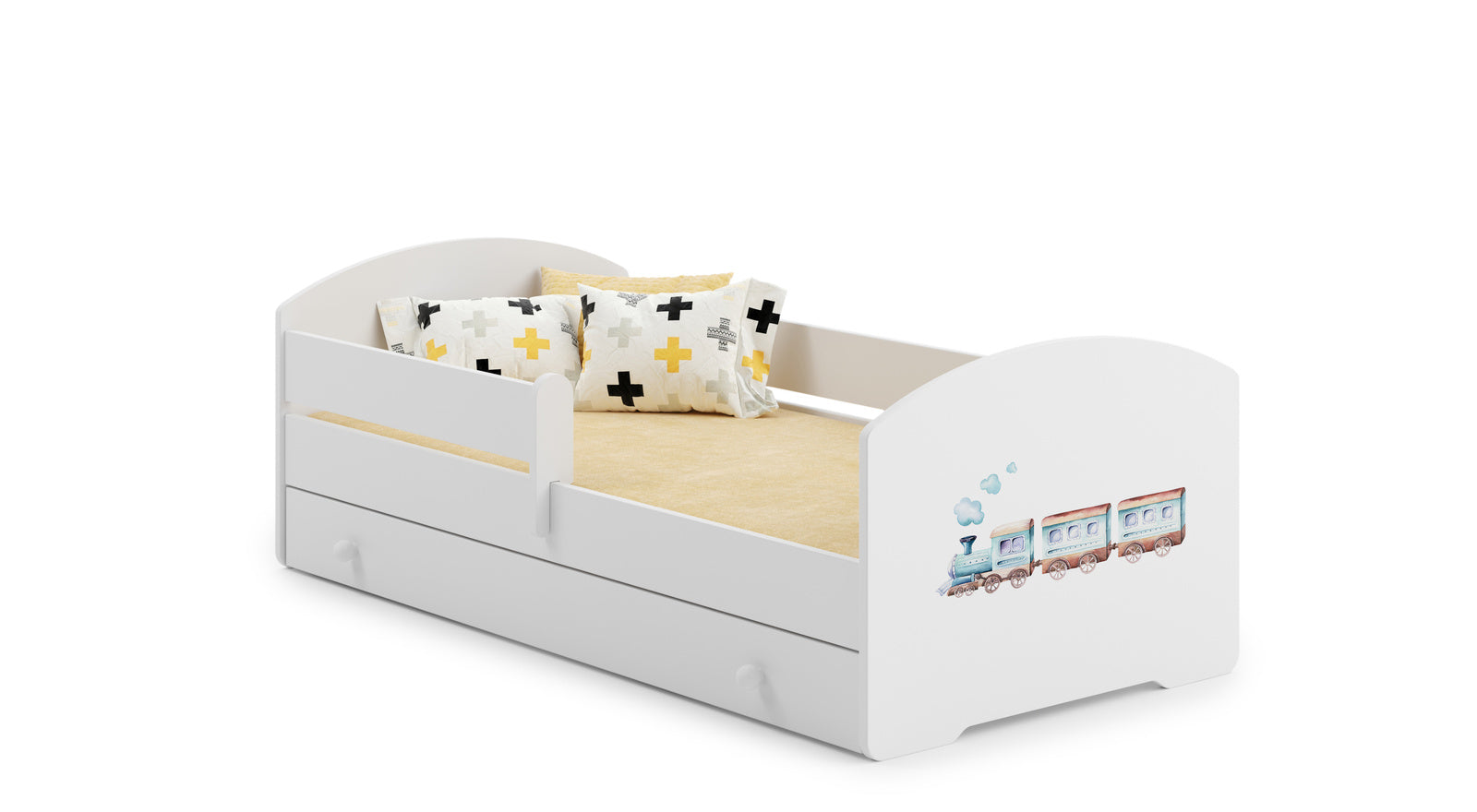 Letto singolo LUK 140x70 con sponde e cassetto, con materasso -Treno