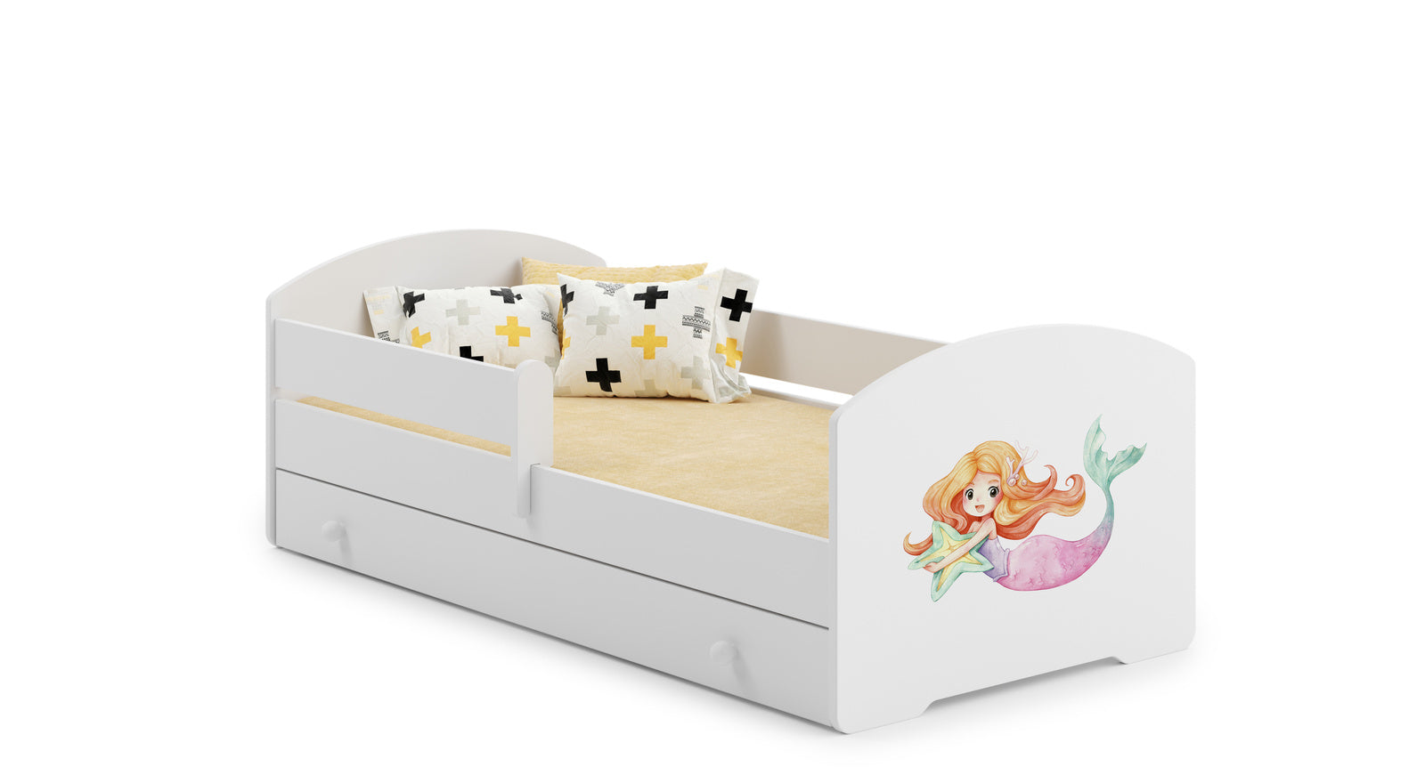 Letto singolo LUK 140x70 con sponda e cassetto, con materasso - Sirena