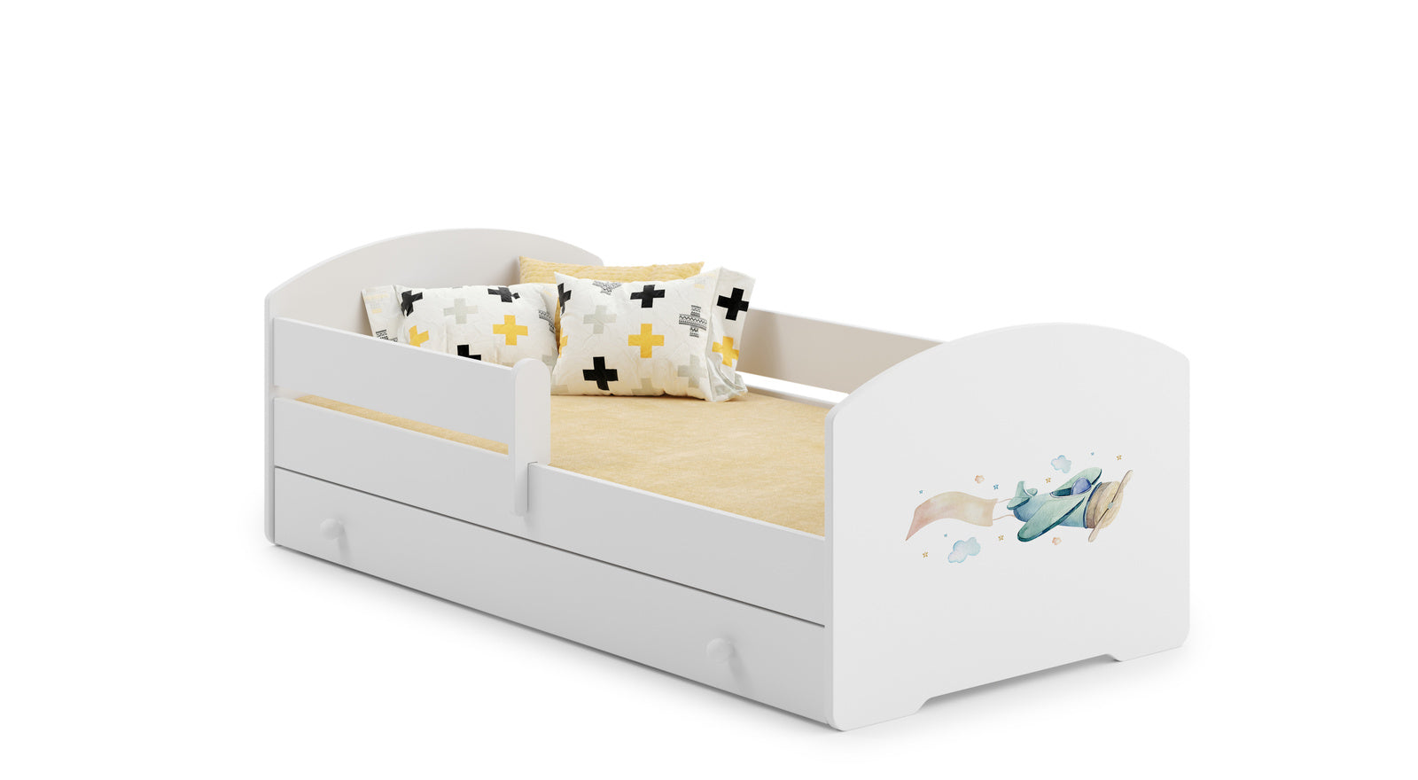 Letto singolo LUK 160x80 con sponde e cassetto, con materasso - Aereo