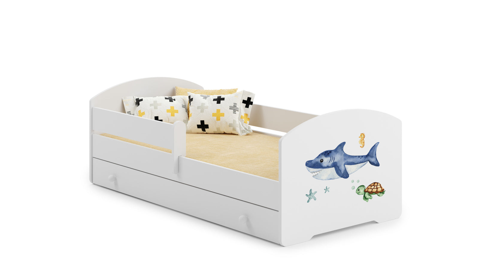 Letto singolo LUK 160x80 con sponde e cassetto, con materasso -Squalo