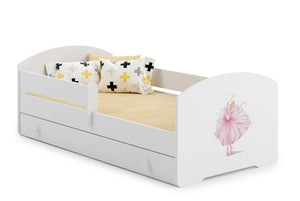 Letto singolo LUK 160x80 con sponde e cassetto, con materasso - Ballerina in una corona