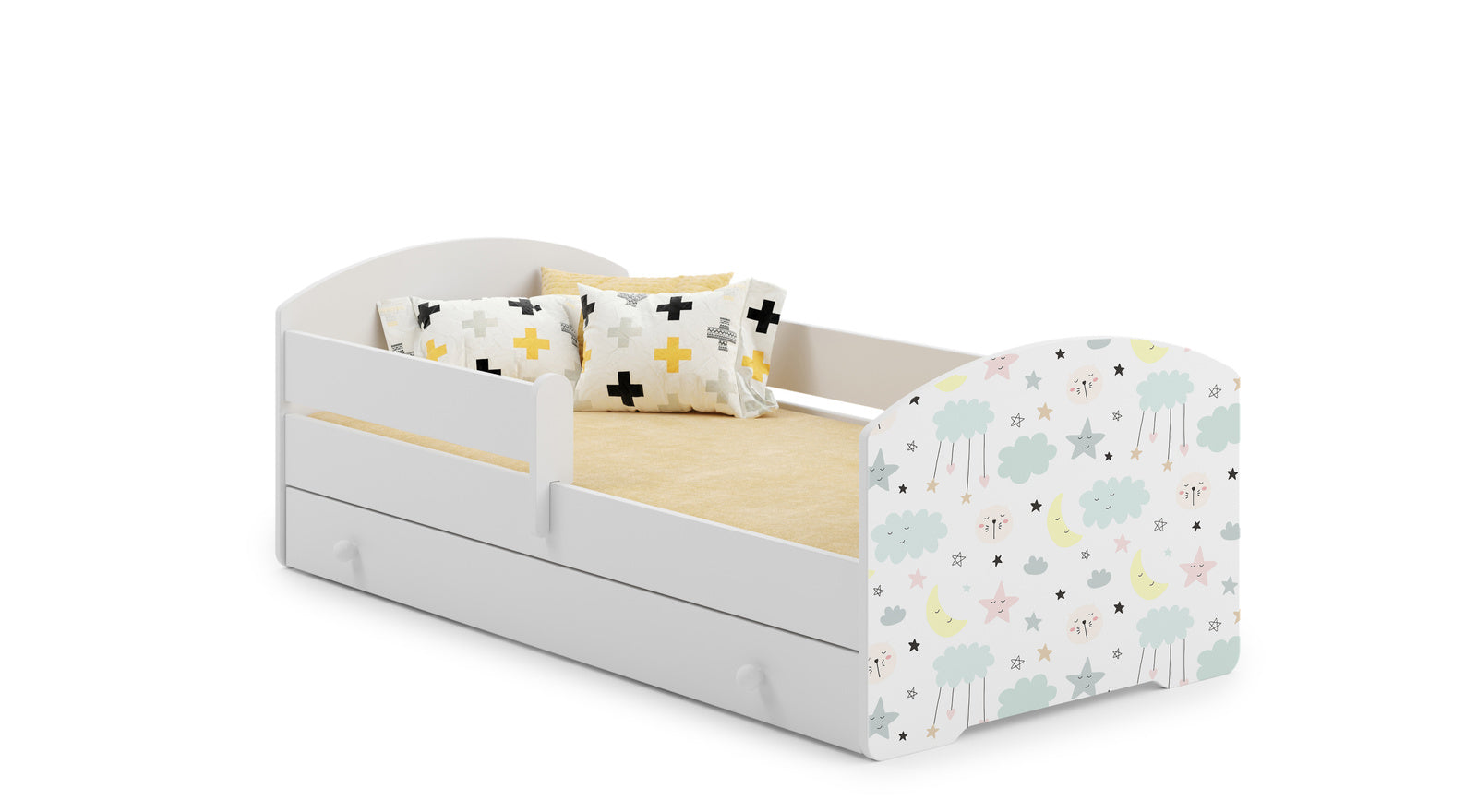 Letto singolo LUK 160x80 con sponda e cassetto, con materasso -Stelle