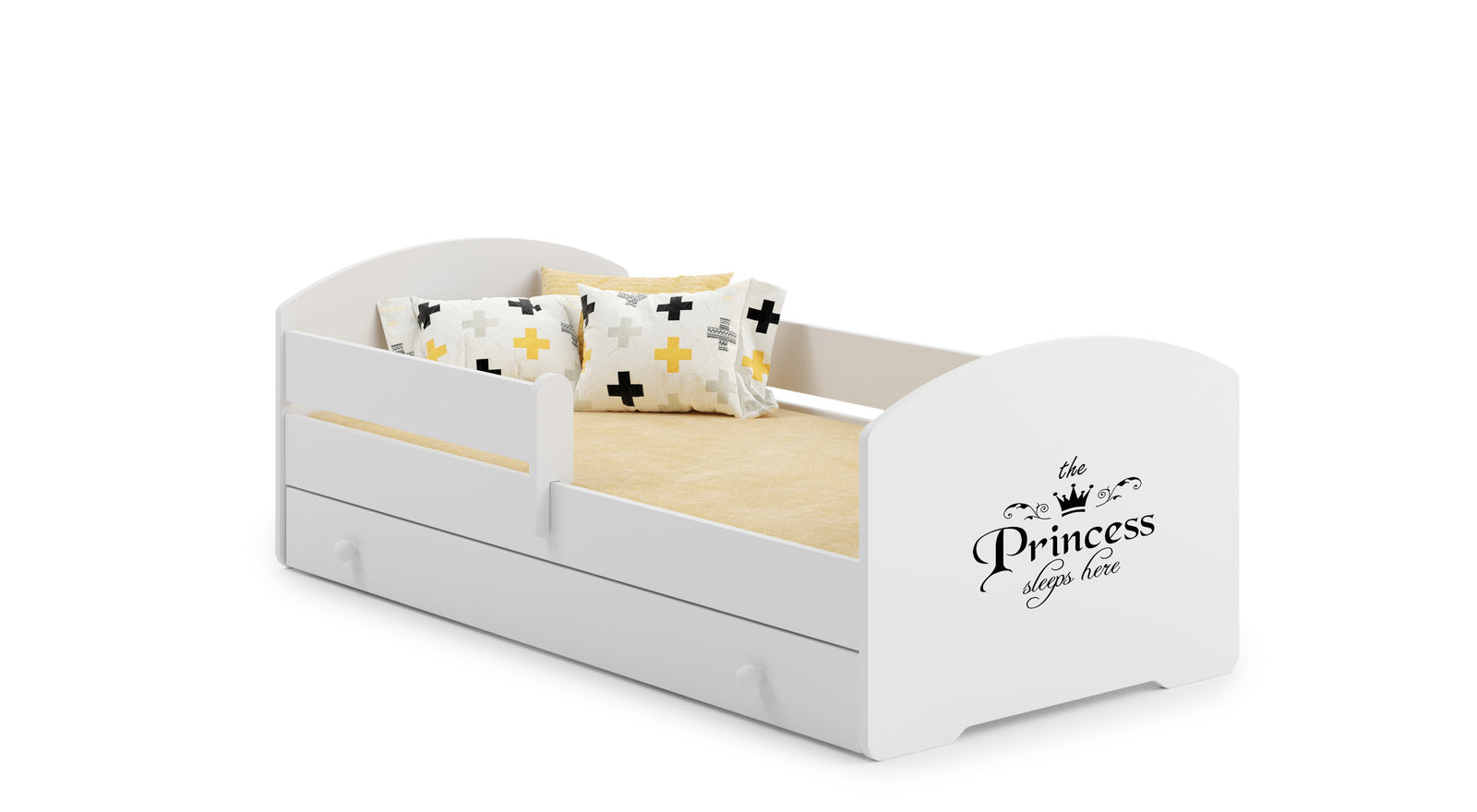 Letto singolo LUK 160x80 con sponde e cassetto, con materasso - Principessa