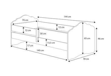 Letto singolo FALA 140x70 con sponde e con materasso - Elefante