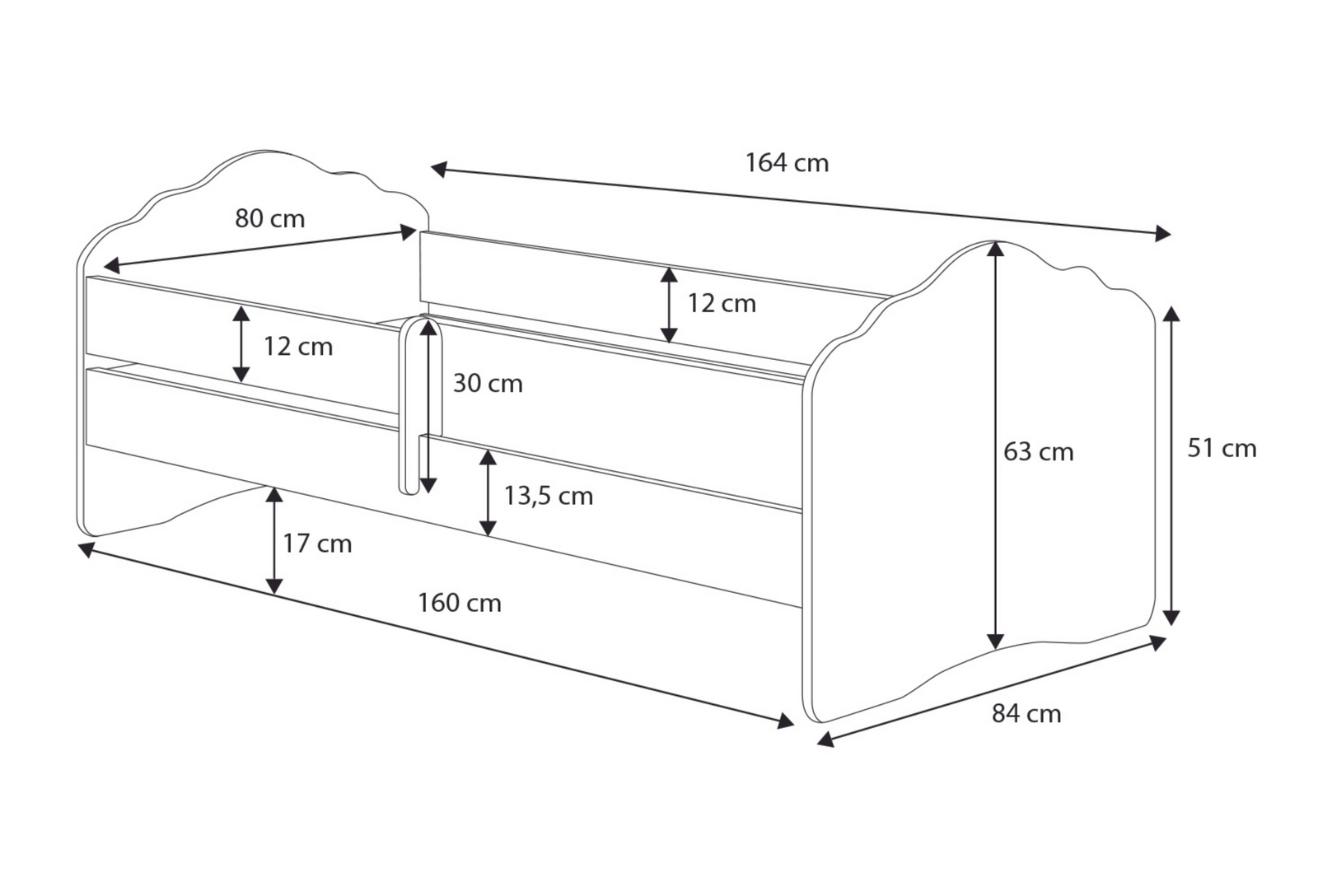 Letto singolo FALA 160x80 con sponde e materasso - Unicorno