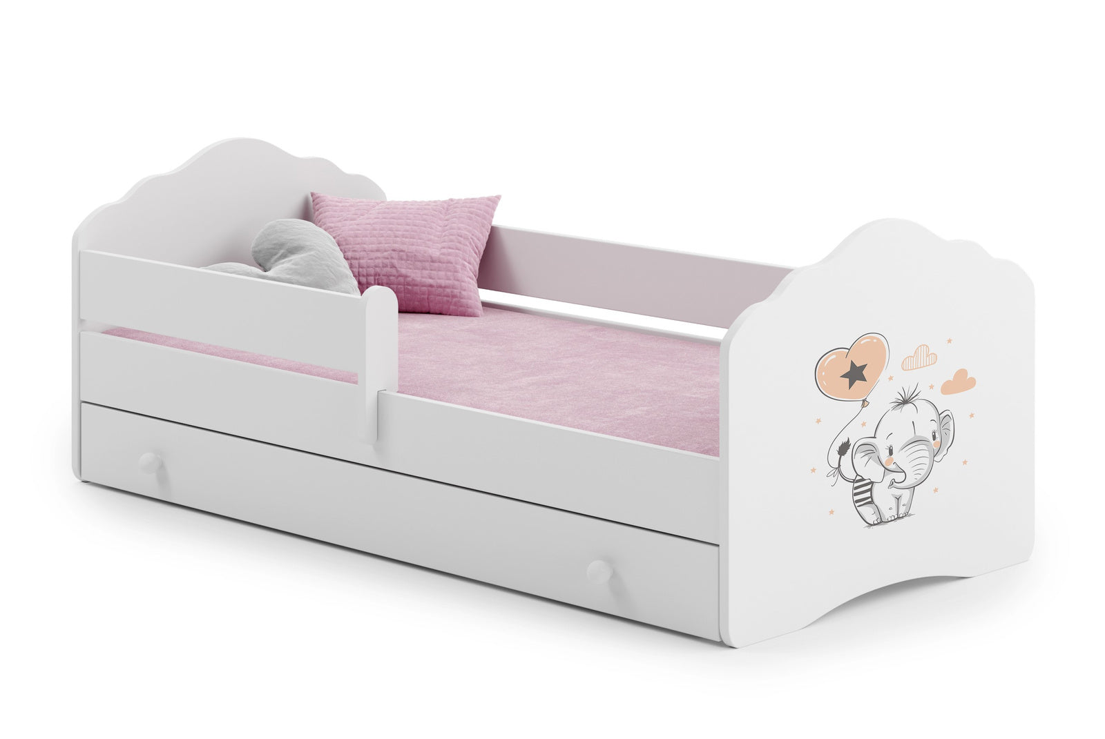 Letto singolo FALA 140x70 con sponde e cassetto, con materasso - Elefante
