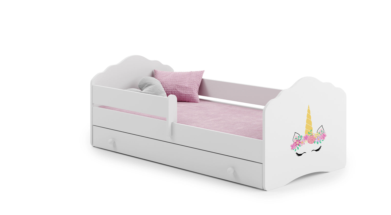Letto singolo FALA 140x70 con sponde e cassetto, con materasso - Unicorno
