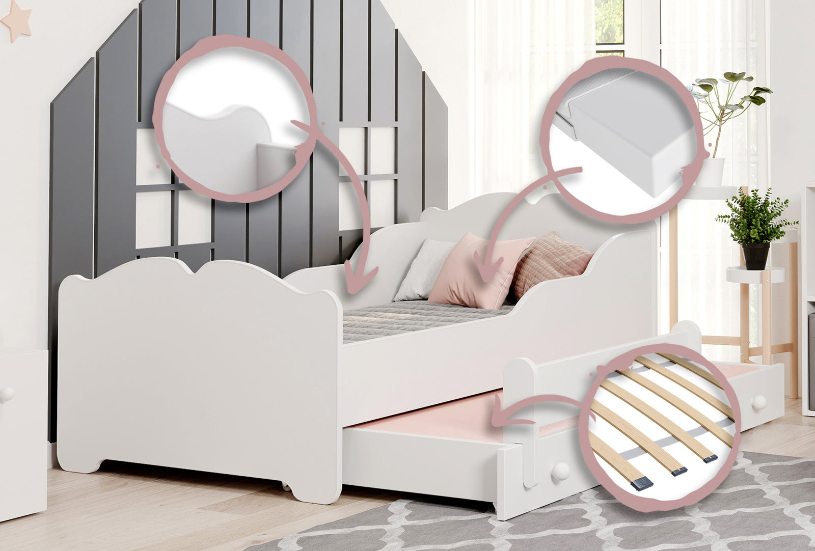 Letto singolo ANNA 160x80 con materasso - Bianco