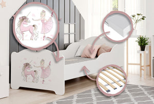 Letto singolo ANNA 140x70 con materasso- Bambina con unicorno