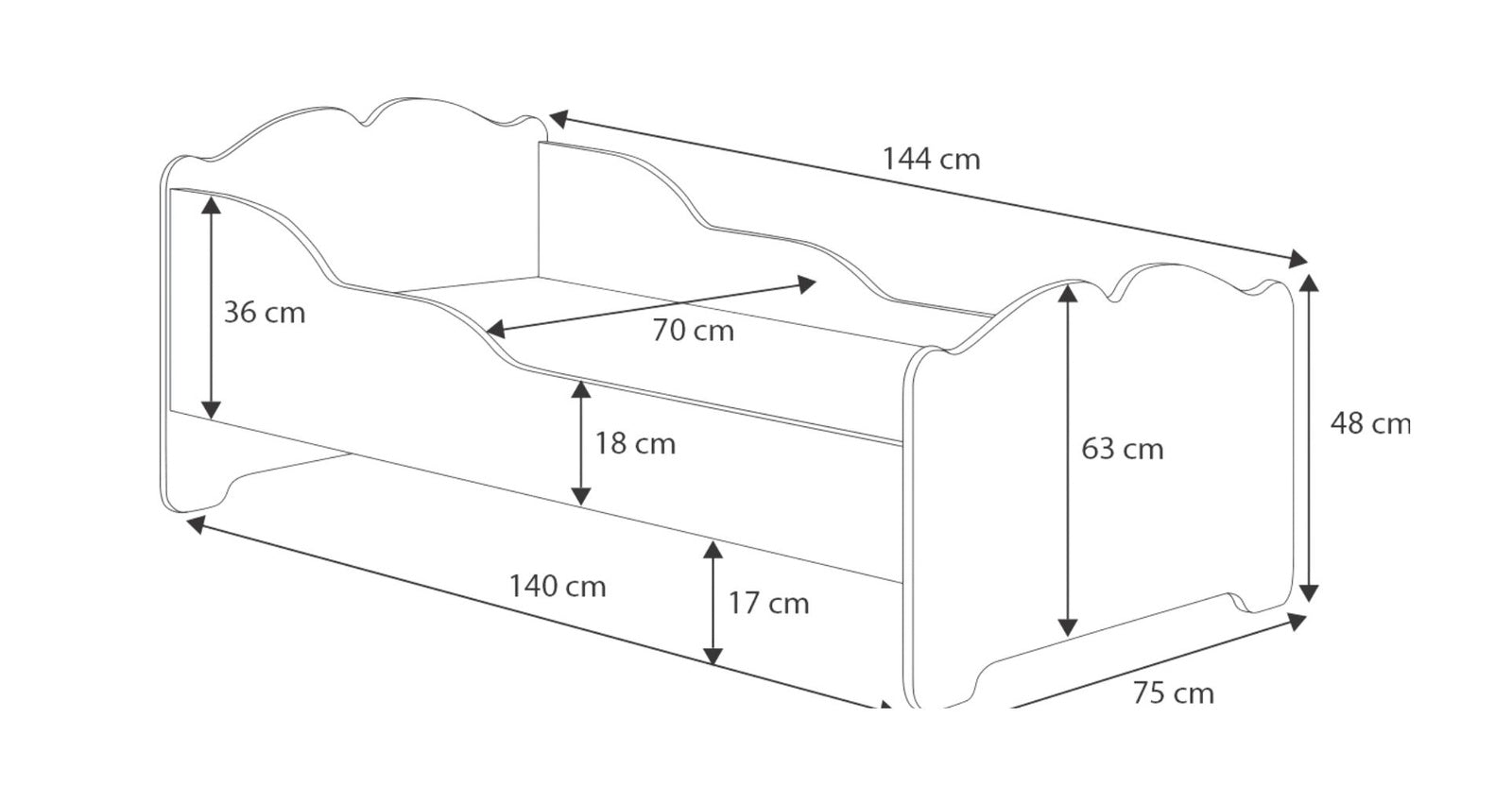Letto singolo ANNA 140x70 con materasso - Principessa