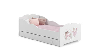 Letto singolo ANNA 160x80 con cassetto e materasso - Bambina con unicorno