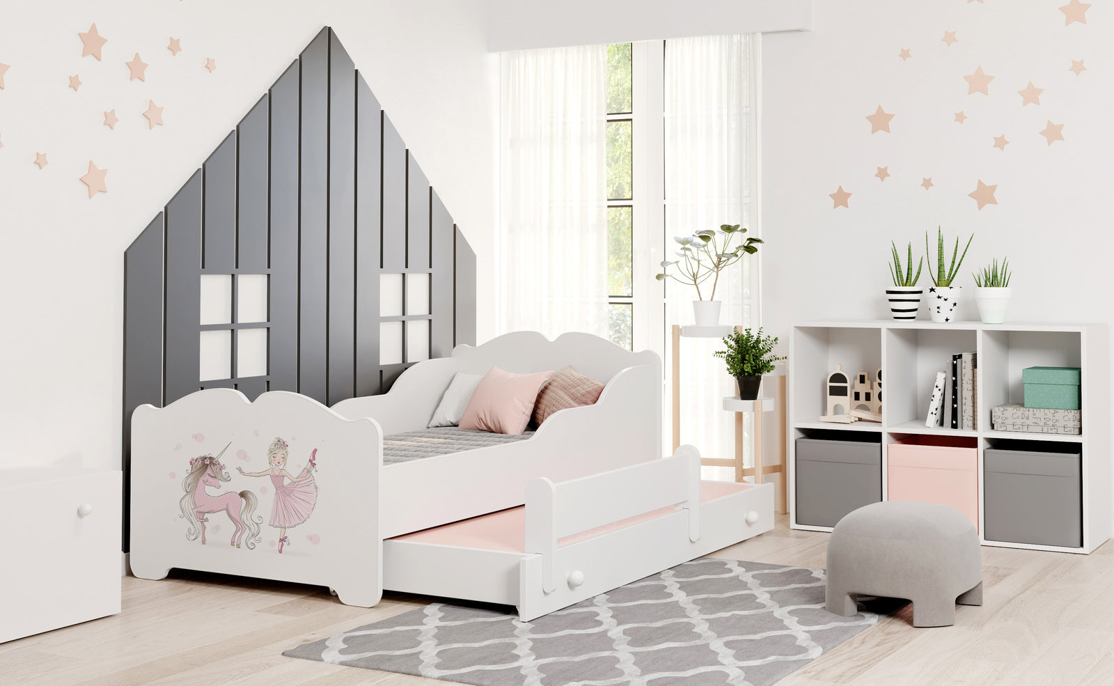 Letto matrimoniale ANNA II 160x80 con materasso - Bambina con unicorno