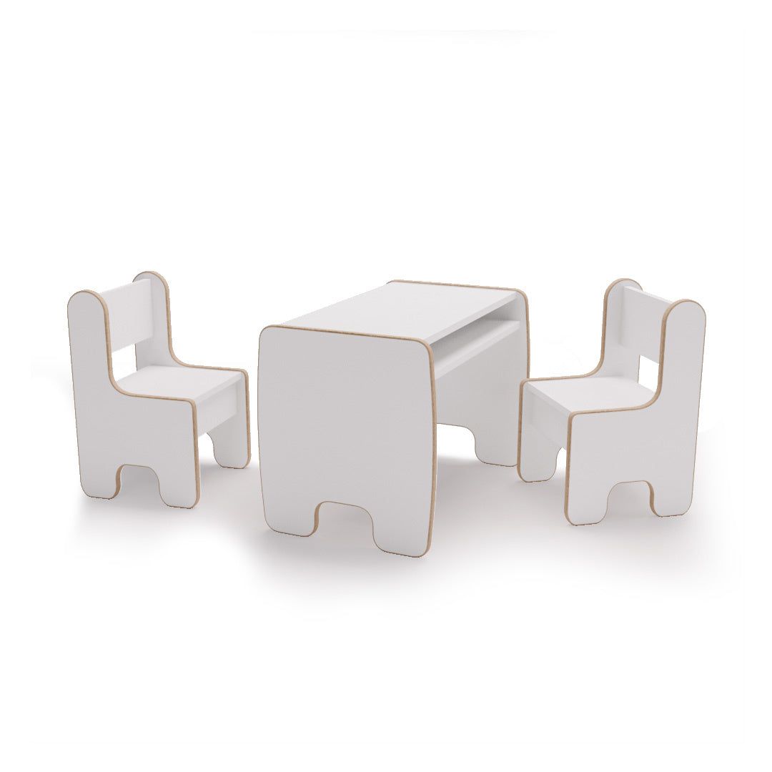 Set per bambini TIMI: tavolo e due sedie in MDF - bianco