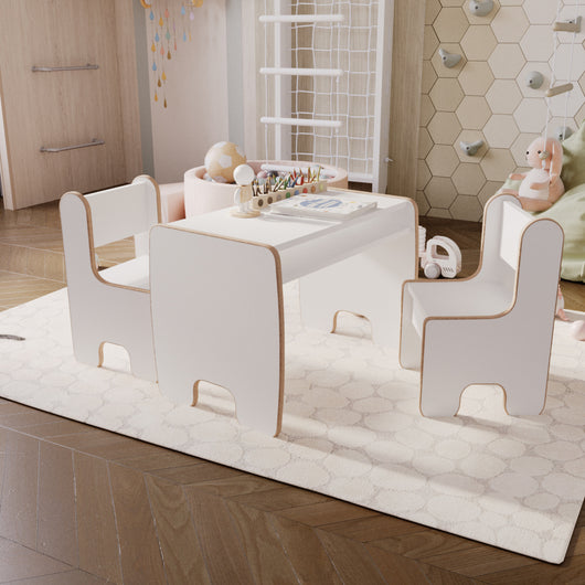 Set per bambini TIMI: tavolo e due sedie in MDF - bianco