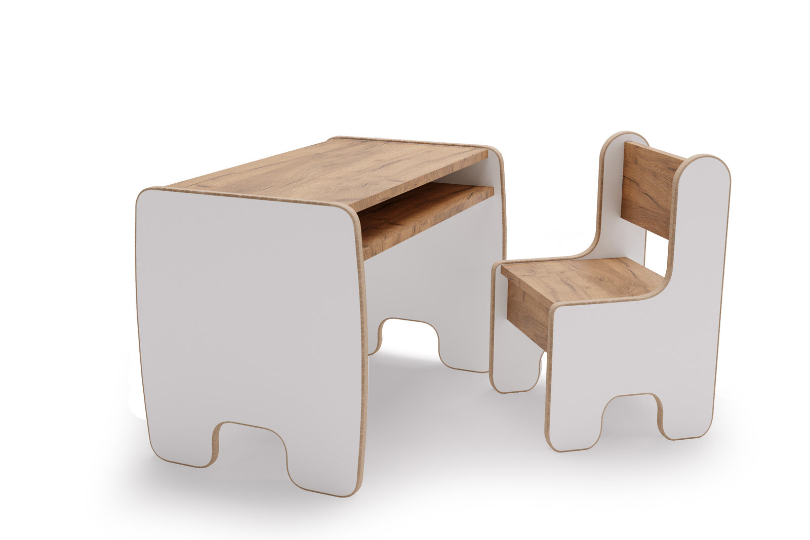 Set per bambini TIMI: tavolo + sedia MDF - rovere artigianale bianco/oro