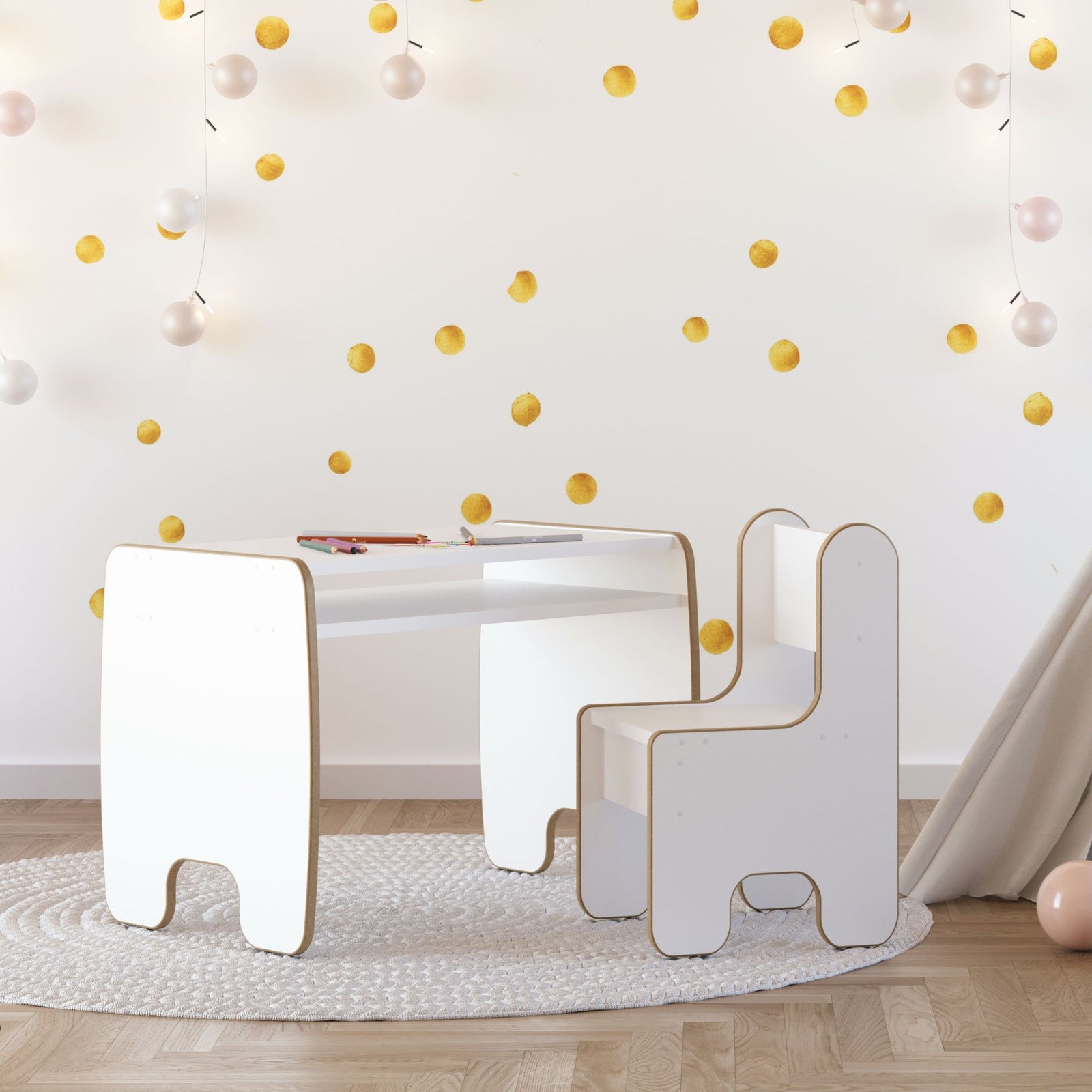 Set per bambini TIMI: tavolo + sedia MDF - bianco