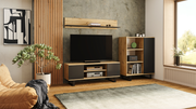 Mobile TV FOCUS 135 cm, soppalco, gambe in metallo - Rovere artigianale / nero