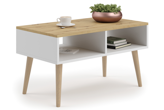 Tavolino Sandi, bianco/rovere artigianale