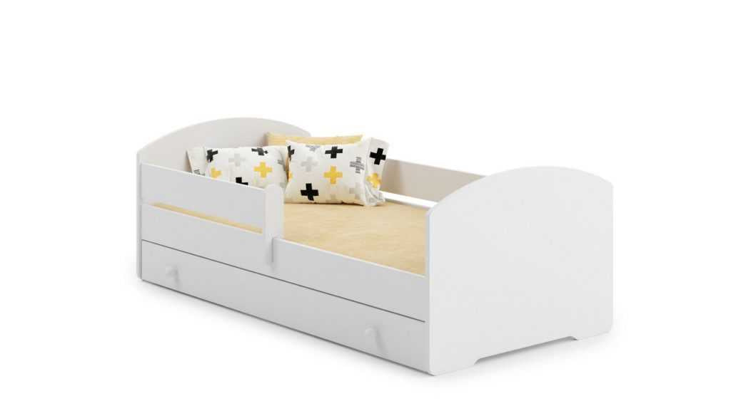 Letto singolo LUK 140x70 con sponda e cassetto, con materasso - Bianco