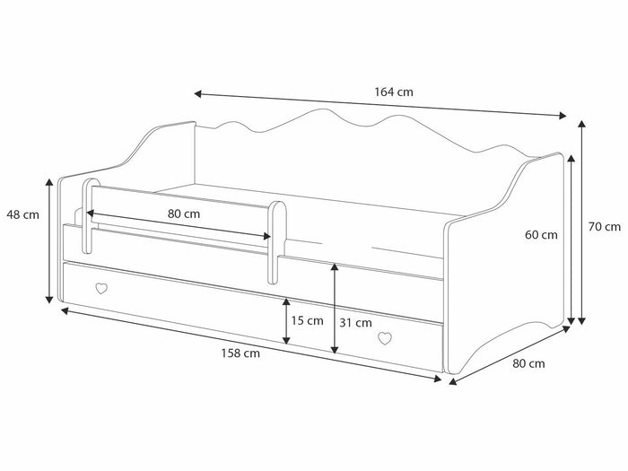 Letto per bambini EMMA 160x80 con materasso - Bianco/Rosa