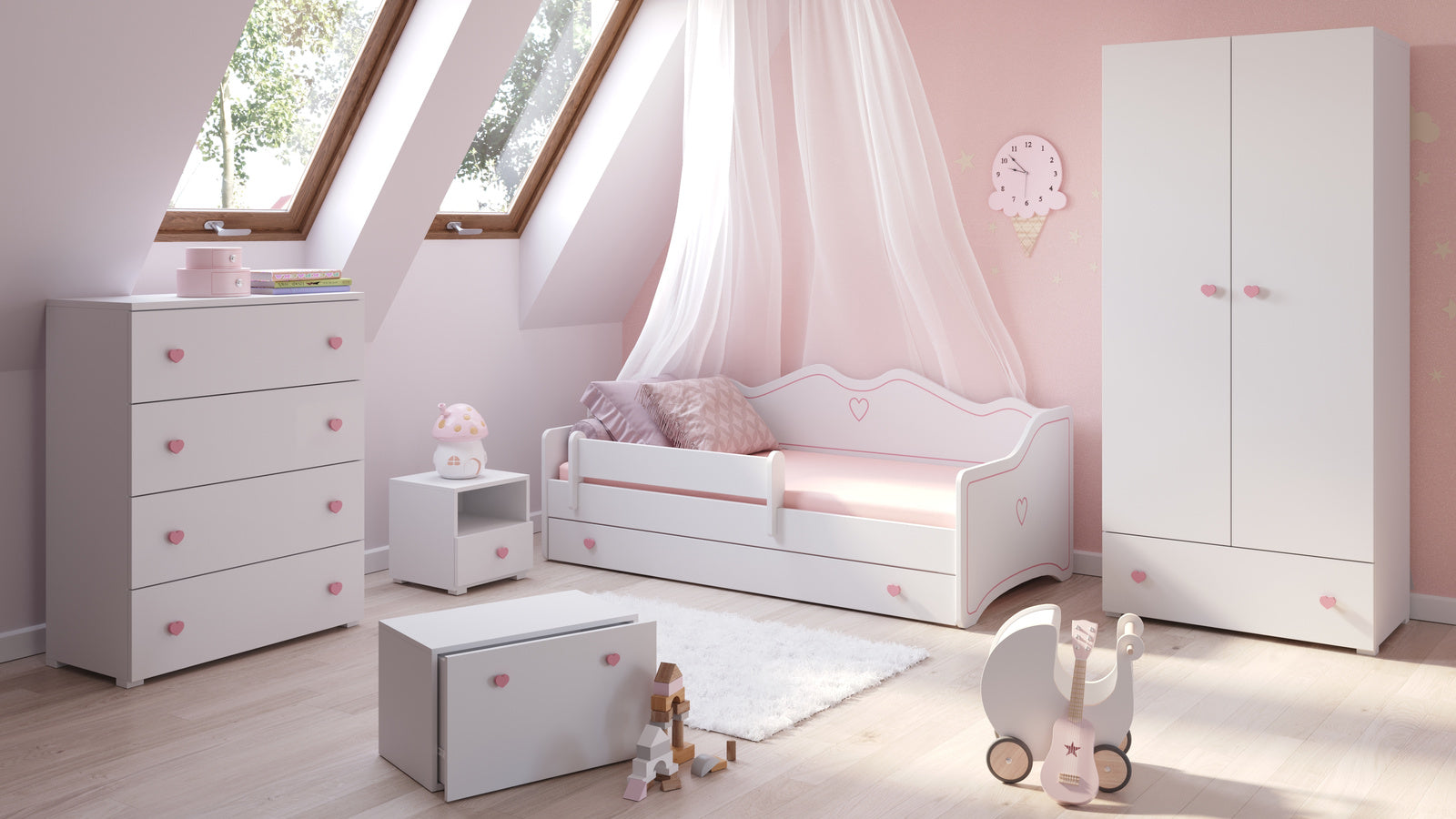 Letto per bambini EMMA 160x80 con materasso - Bianco/Grigio